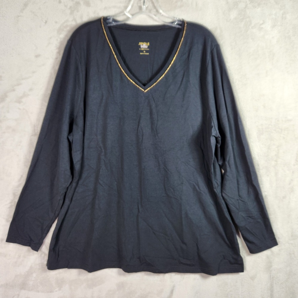 Jingle Belles by Kim Gravel Womens 1X Black Luxe Knit Sparkle V-Neck Top A711036